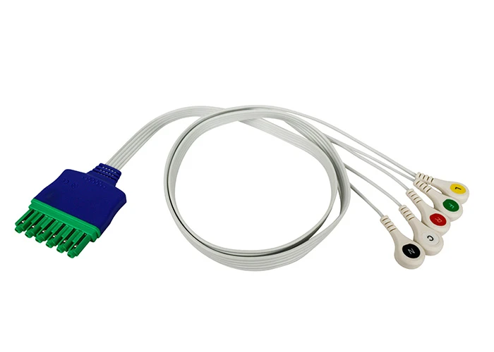 Dräger compatible ECG patient cable 5-leads with press studs and single-pin connector 0.9m (Disposable)