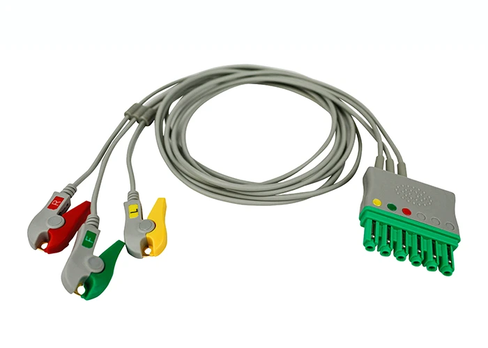 Dräger compatible ECG patient cable 3-leads with grabber, single pin 0.9m (Reusable)