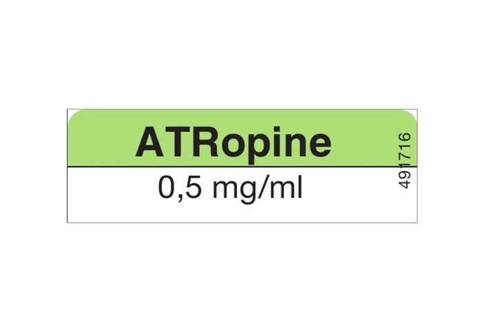 Medicijnetiket ATRopine 0,5mg/ml - 13x40mm (Rol 800 stuks)