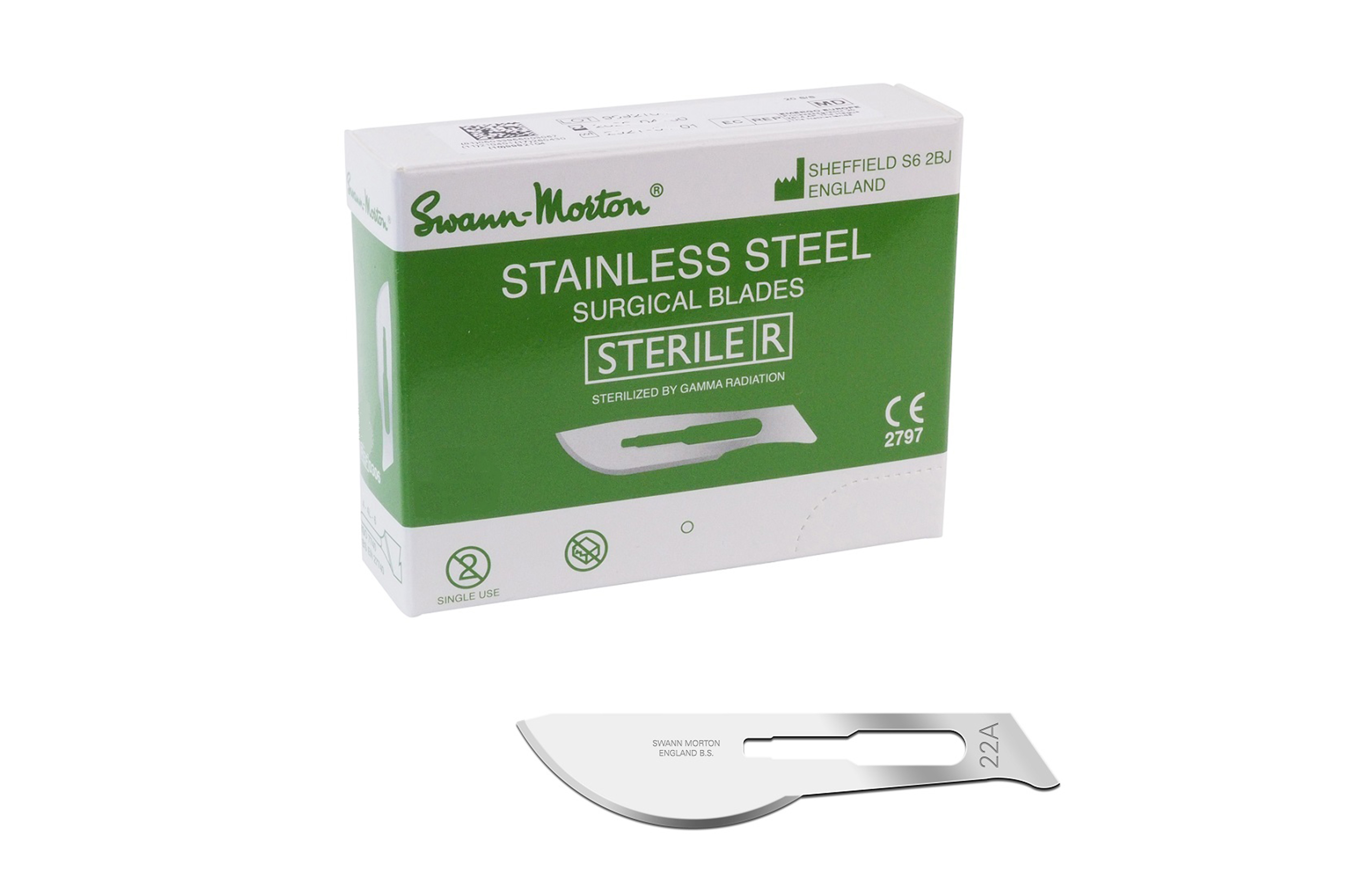Swann Morton Sterile Stainless Steel surgical blades No. 22A (0309)