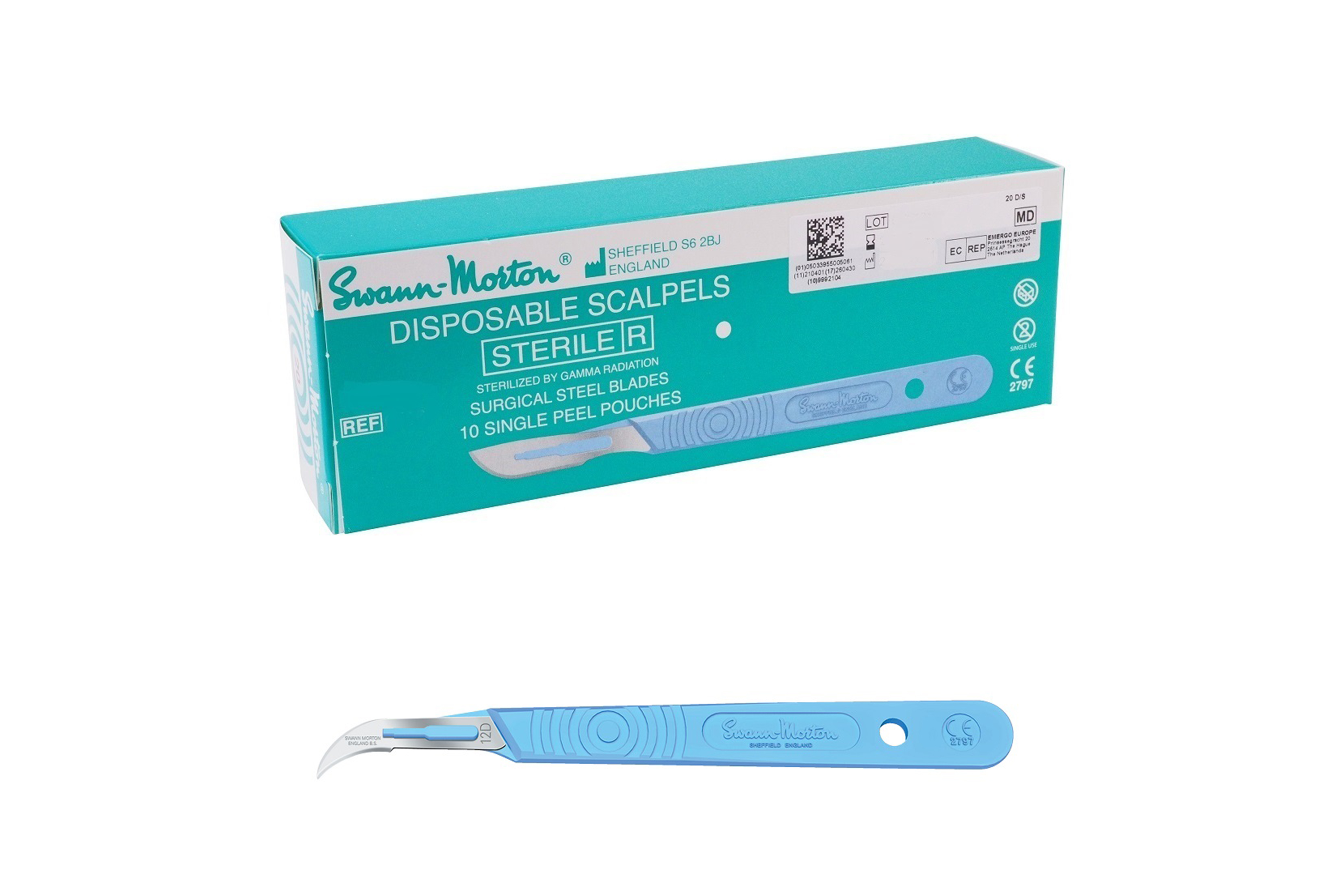 Swann Morton Sterile disposable scalpels with handle no.12D (0518)