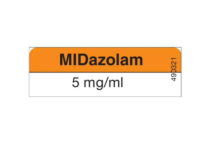 Medicijnetiket MIDazolam 5mg/ml - 13x40mm (Rol 800 stuks)