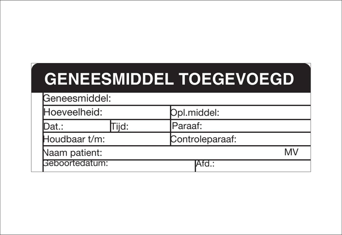 Medicijnetiket 'Geneesmiddel toegevoegd' 