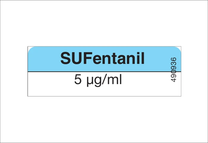 Medicijnetiket SUFentanil 5ug/ml - 13x40mm (Rol 800 stuks)