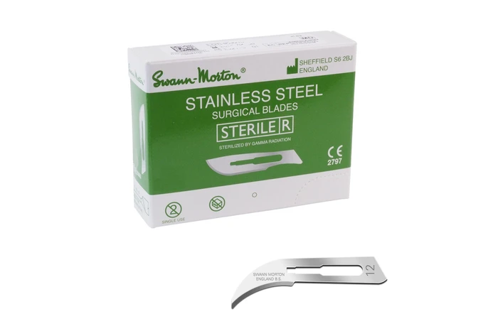 Swann Morton Sterile Stainless Steel surgical blades No. 12 (0304)