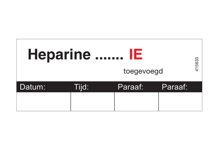 Medicijnetiket Heparine - 32x82mm (Rol 500 stuks)