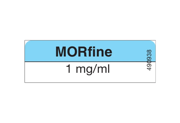 Medicijnetiket MORfine 1mg/ml - 13x40mm (Rol 800 stuks)